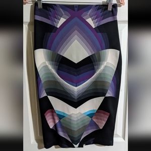 Bebe Multicolor Penci Midi Skirt XS Geometric Print Unique